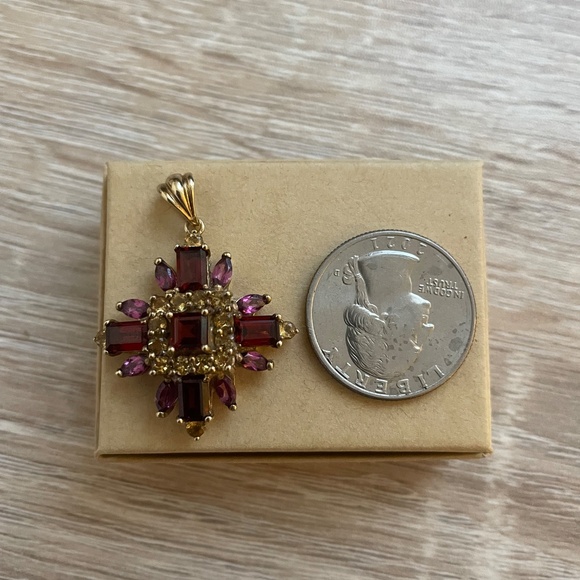 VINTAGE 10K SOLID Yellow Gold STAMPED Garnet Amethyst Citrine Pendant - Picture 7 of 9